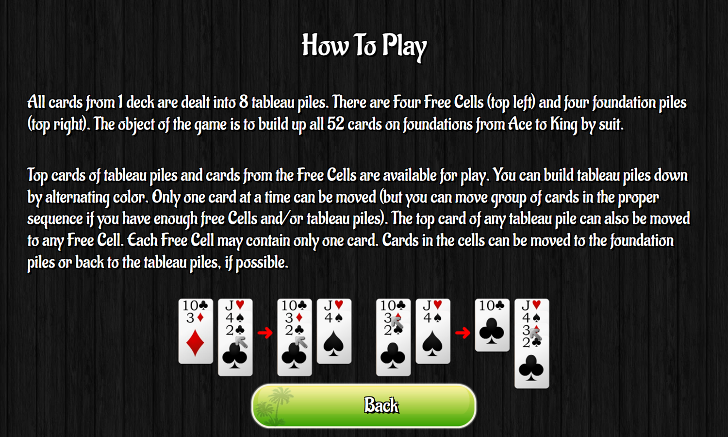 Freecell Summer Holiday Game How To Play Screenshot.