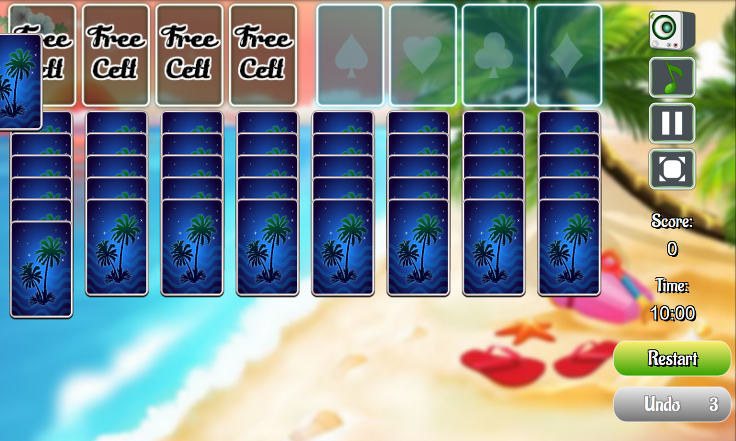 Freecell Summer Holiday Game Shuffling Screenshot.