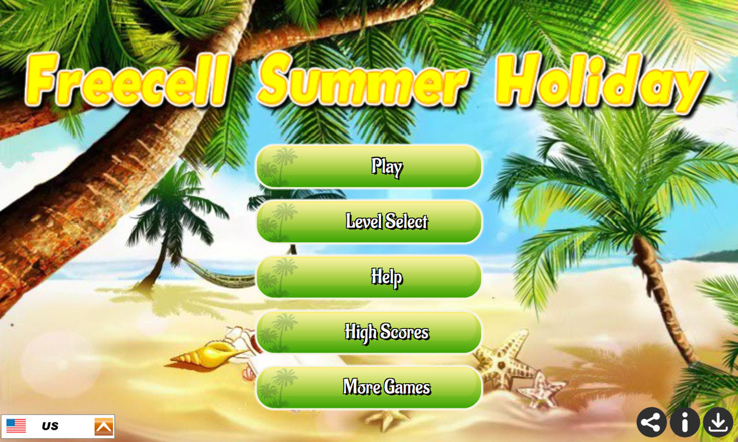 Freecell Summer Holiday Game Welcome Screen Screenshot.