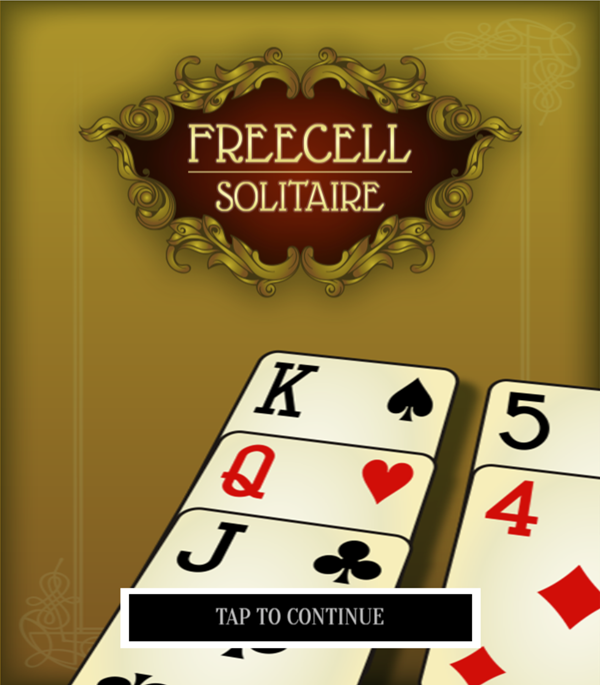 Freecell Game Welcome Screen Screenshot.