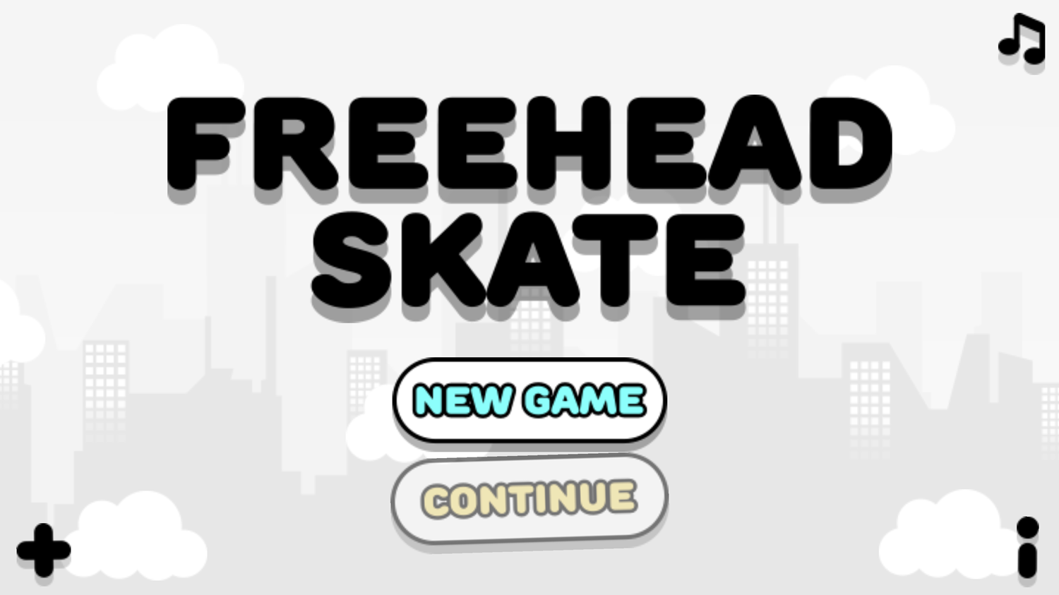 Freehead Skate Game Welcome Screen Screenshot.