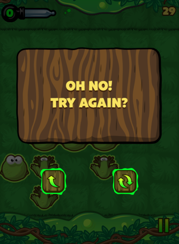 Frog Rush Game Lost Screen Screenshot.