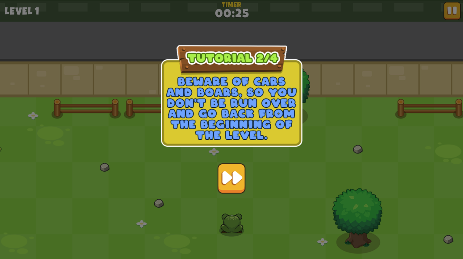 Frogie Cross the Road Game Help Screen Warnings Screenshot.