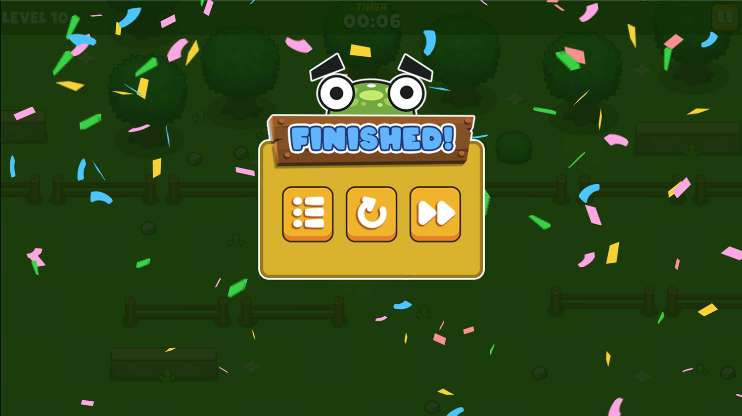 Frogie Cross the Road Game Level Complete Screen Screenshot.