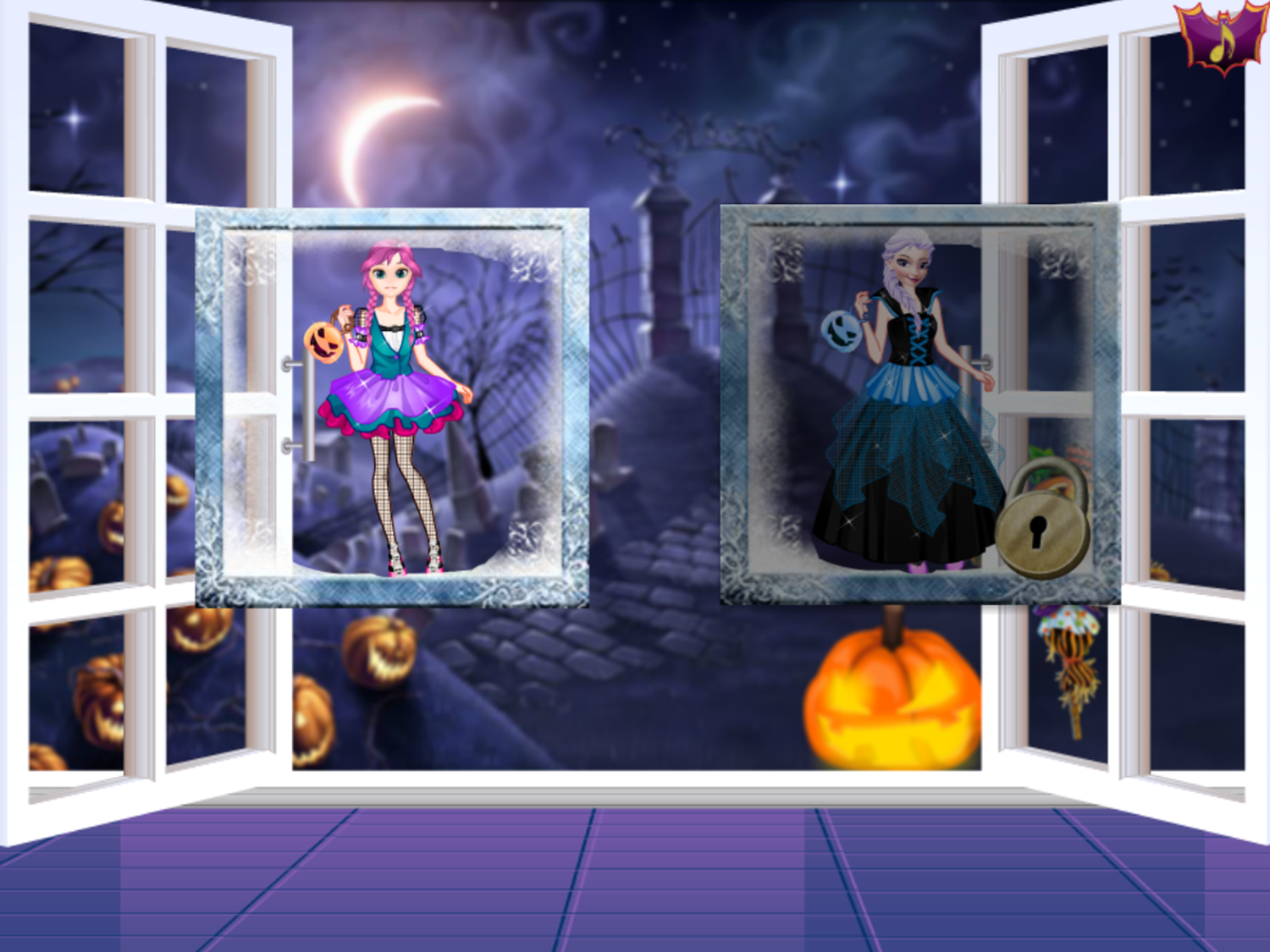 Anna and Elsa First Halloween Game Select Character Screenshot.