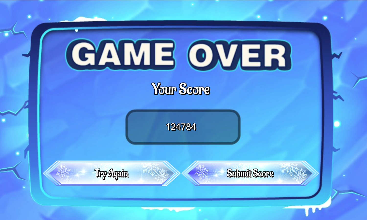 Frozen Castle Solitaire Game Over Screen Screenshot.