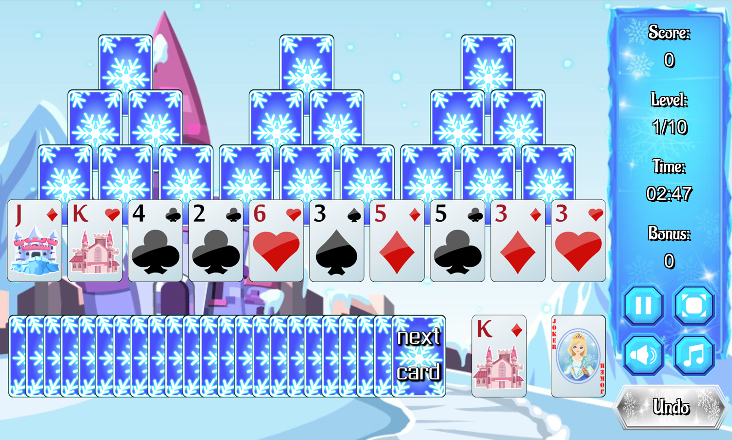 Frozen Castle Solitaire Game Screenshot.