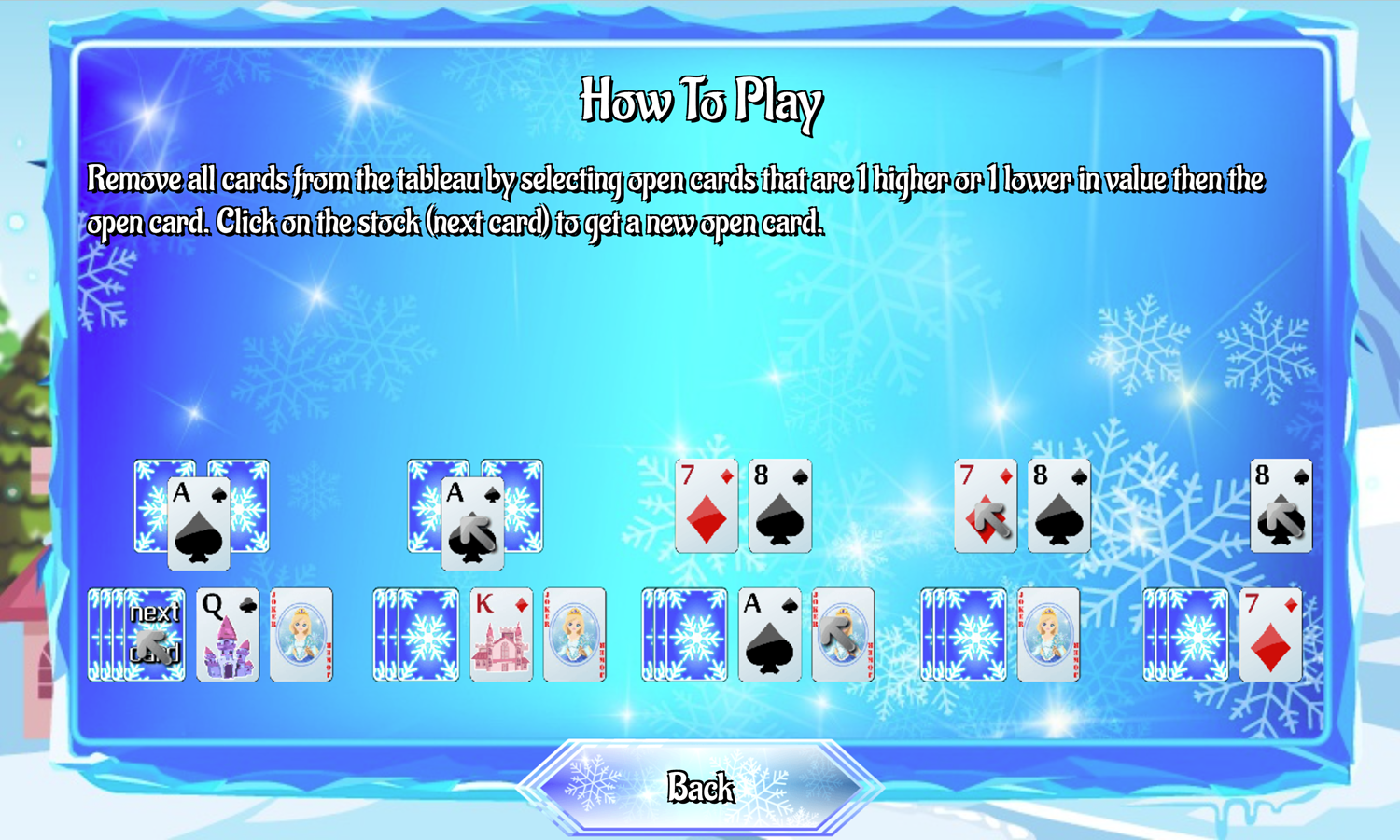Frozen Castle Solitaire Game How to Play Screen Screenshot.
