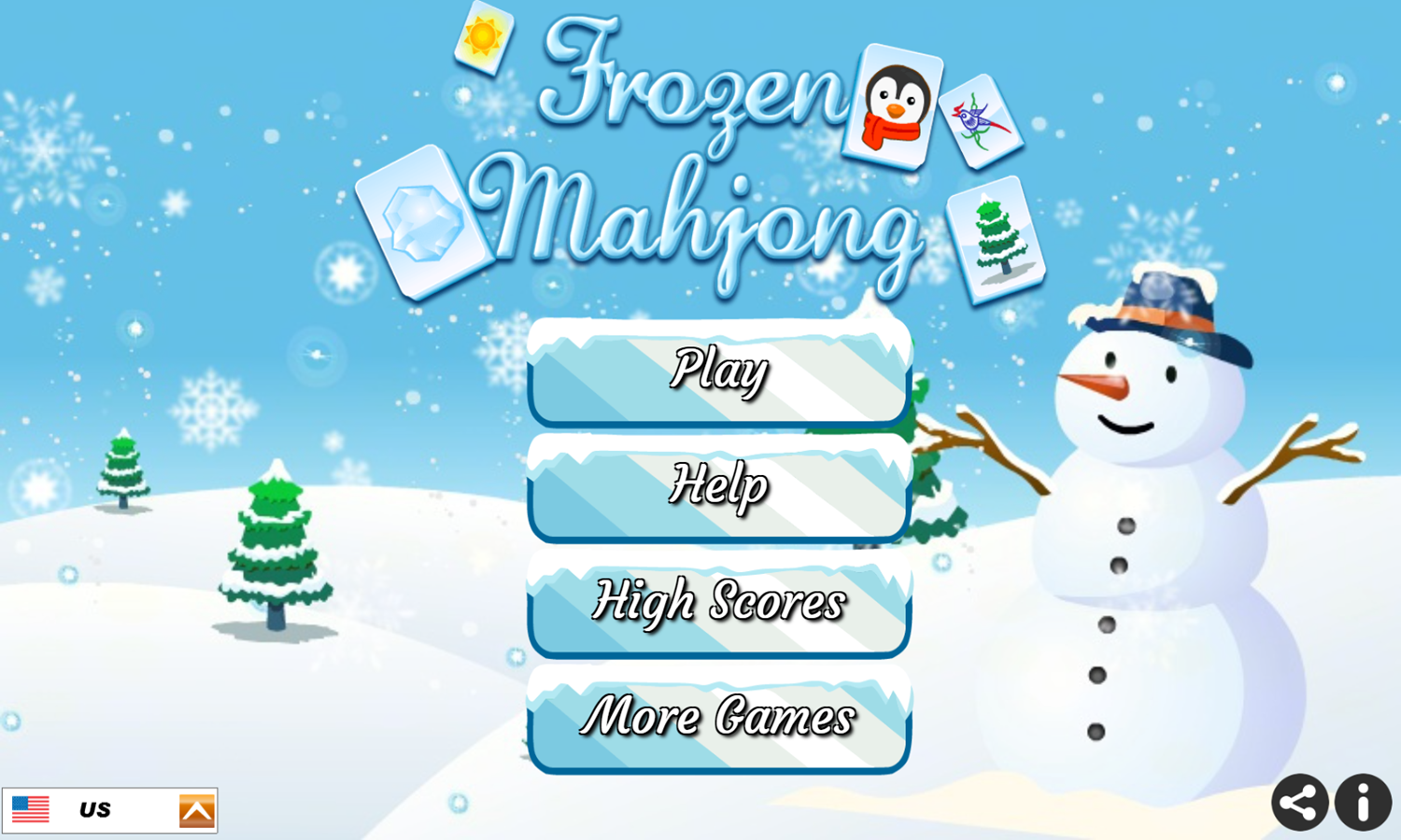 Frozen Mahjong Game Welcome Screen Screenshot.