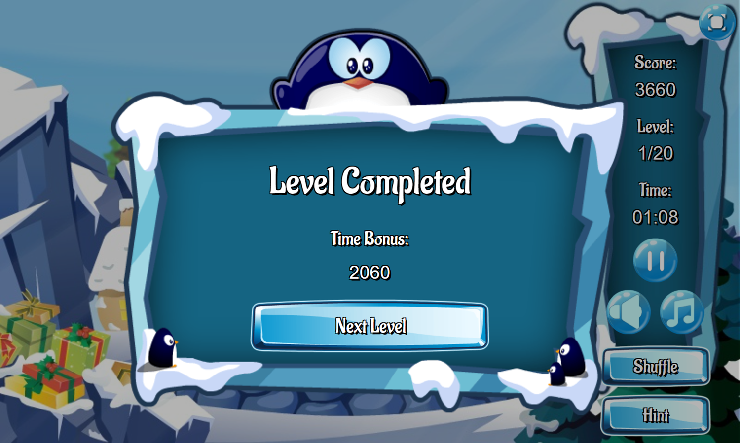 Frozen Tiles Game Level Completed Screenshot.