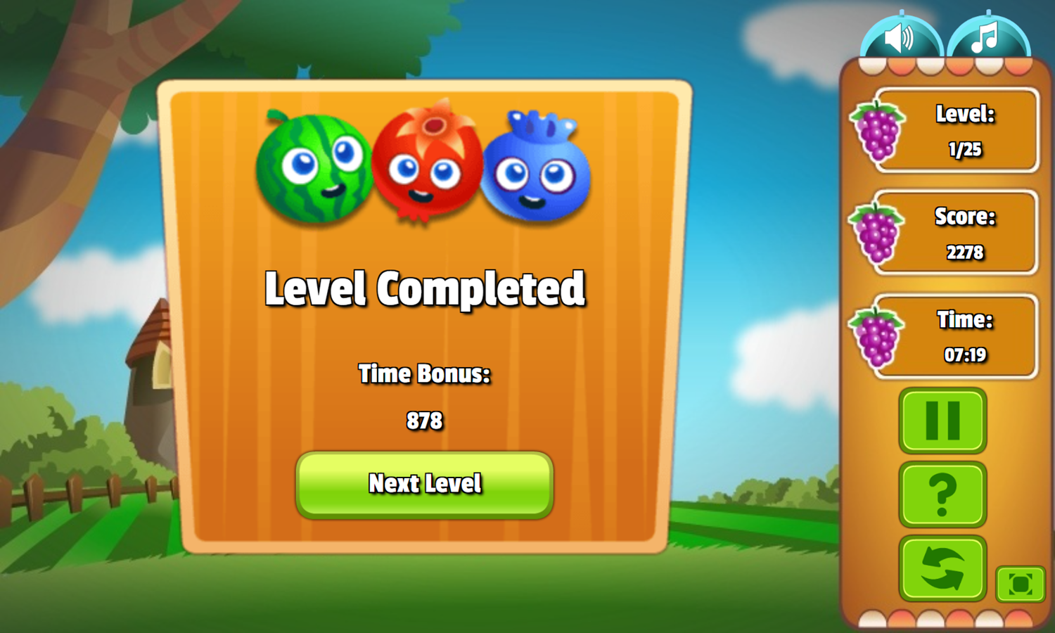 Fruit Flip Mahjongg Game Level Completed Screenshot.