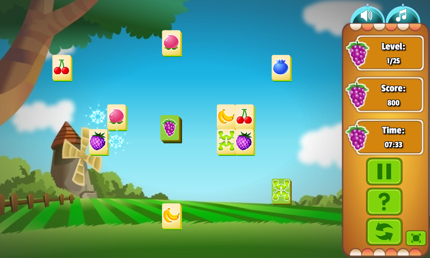 Fruit Flip Mahjongg Game Level Play Screenshot.