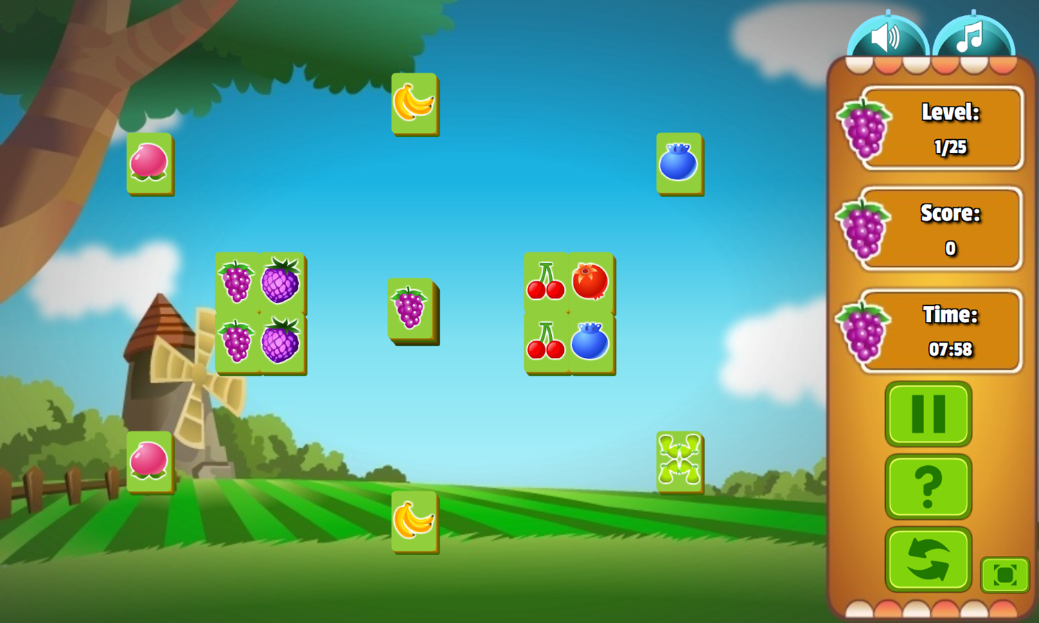 Fruit Flip Mahjongg Game Level Start Screenshot.