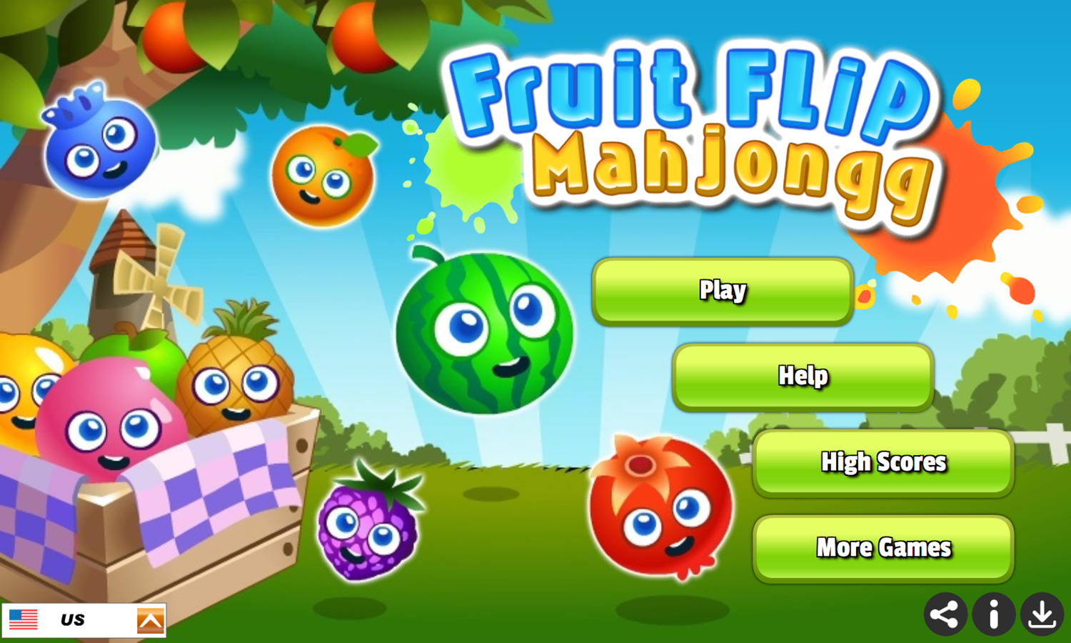 Fruit Flip Mahjongg Game Welcome Screen Screenshot.
