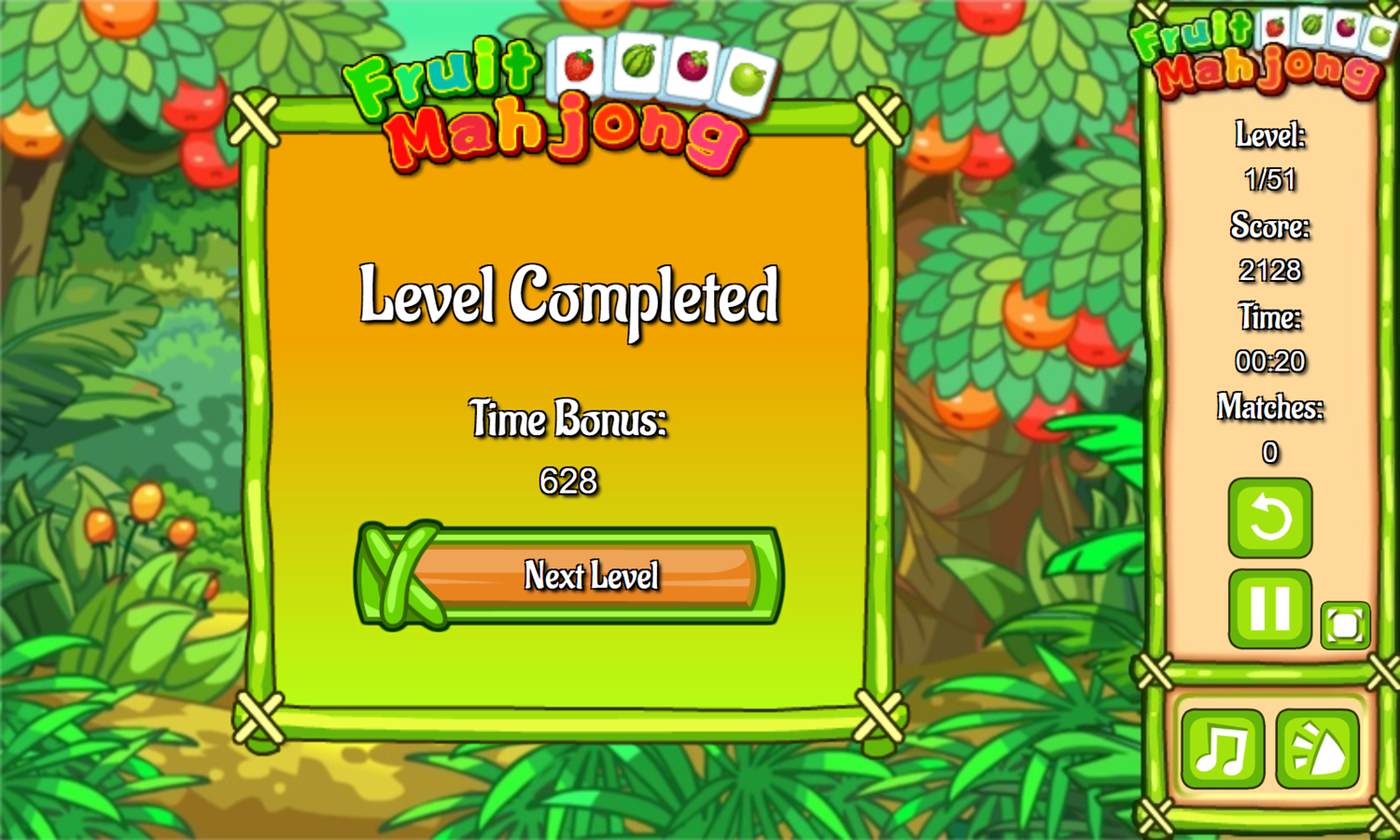 Fruit Mahjong Game Level Completed Screenshot.