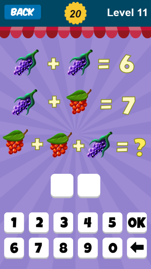 Fruit Math Game Level Progress Screenshot.