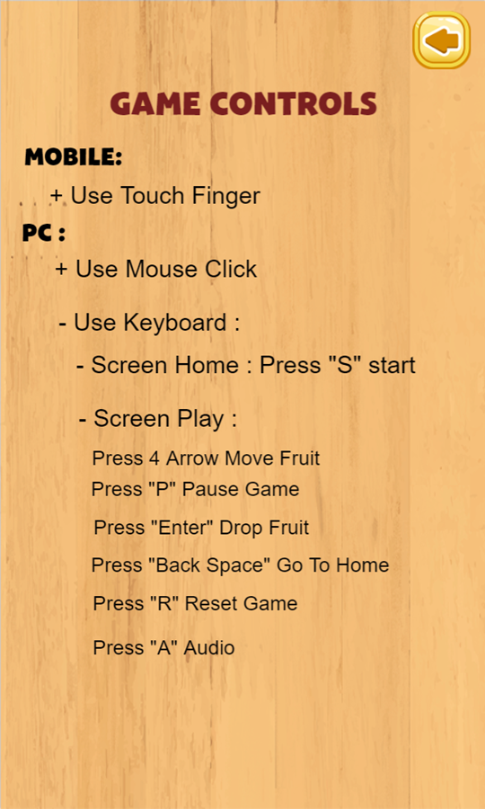Fruit Pops Game Controls Screenshot.