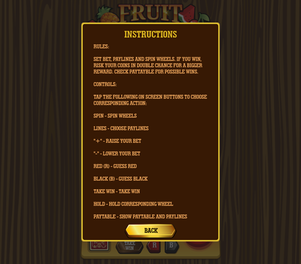 Fruit Slot Machine Game Instructions Screenshot.