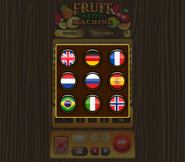 Fruit Slot Machine Game Languages Screenshot.