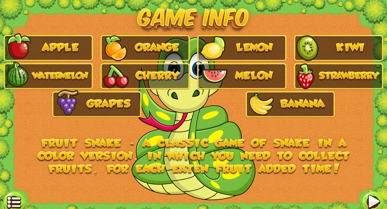 Fruit Snake Game Info Screenshot.