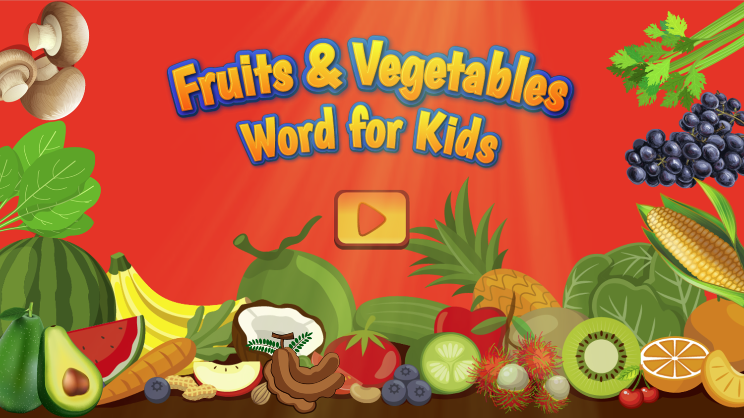 Fruits and Vegetables Word for Kids Game Welcome Screen Screenshot.