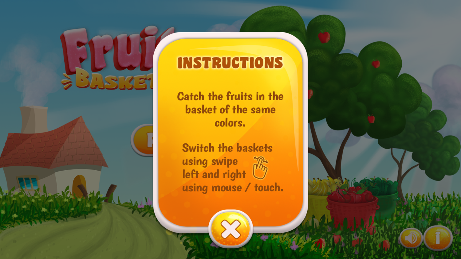 Fruity Baskets Game Instructions Screenshot.