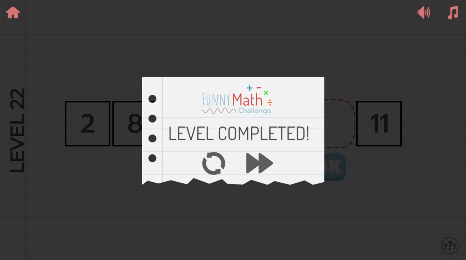 Funny Math Challenge Game Level Completed Screen Screenshot.