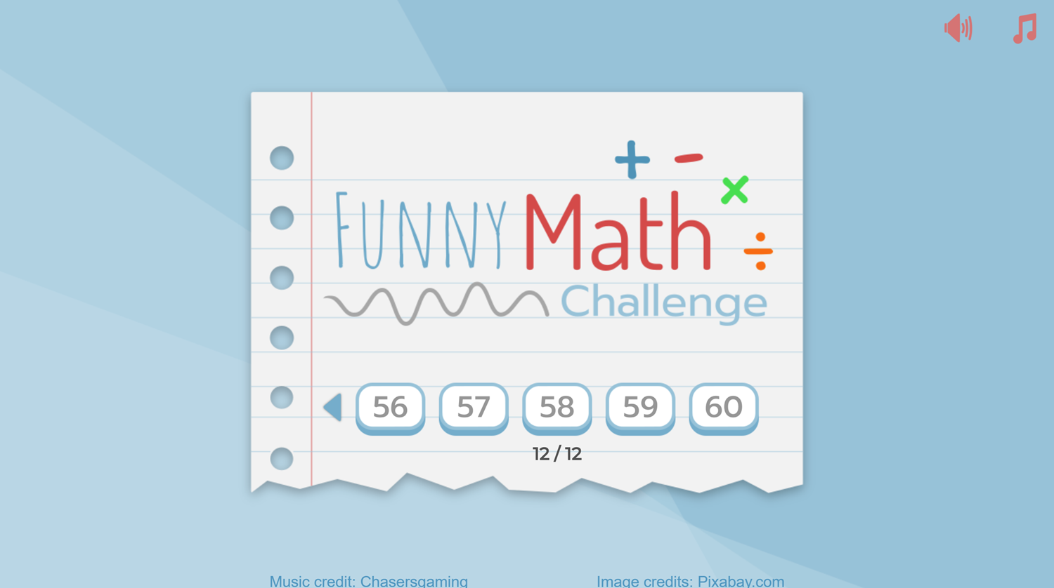 Funny Math Challenge Game Level Select Screen Screenshot.