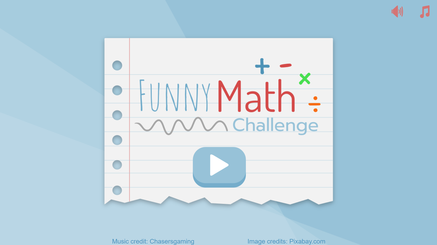 Funny Math Challenge Game Welcome Screen Screenshot.