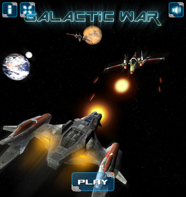 Galactic War Shooter Welcome Screen Screenshot.