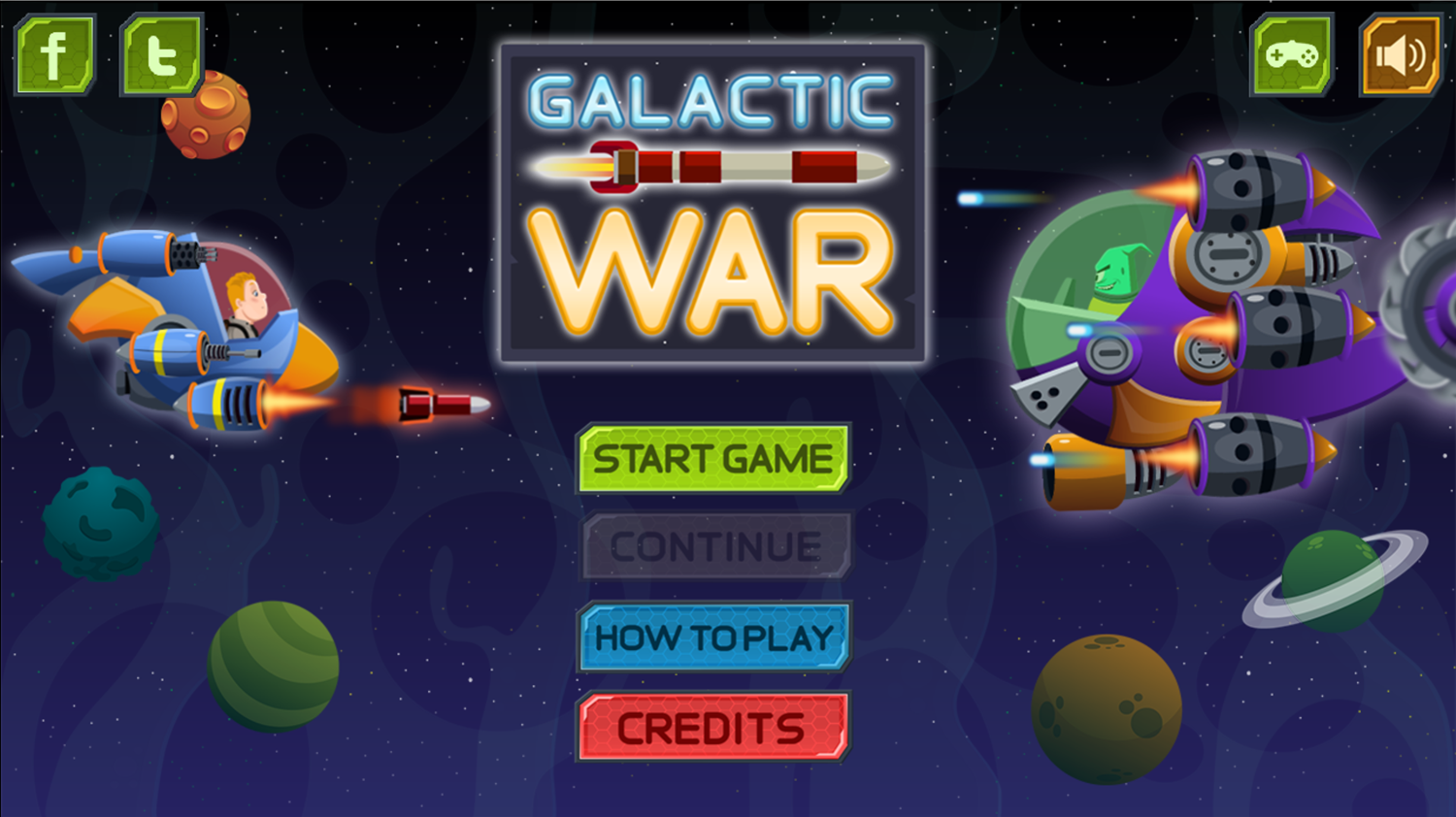 Galactic War Welcome Screen Screenshot.