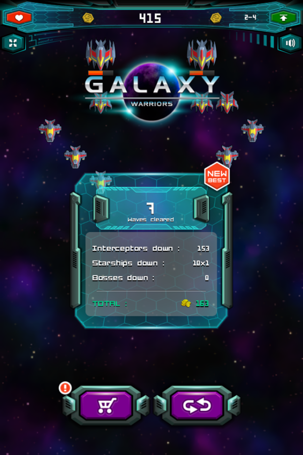 Galaxy Warriors Game Over Screenshot.