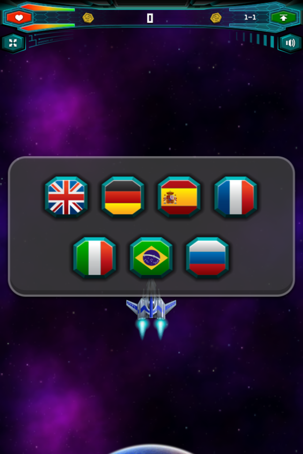 Galaxy Warriors Game Languages Screenshot.