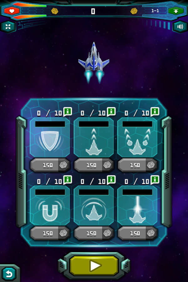 Galaxy Warriors Game Upgrades Screenshot.