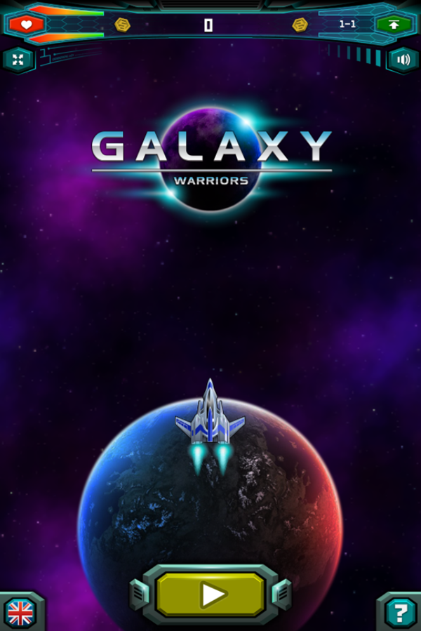 Galaxy Warriors Game Welcome Screen Screenshot.