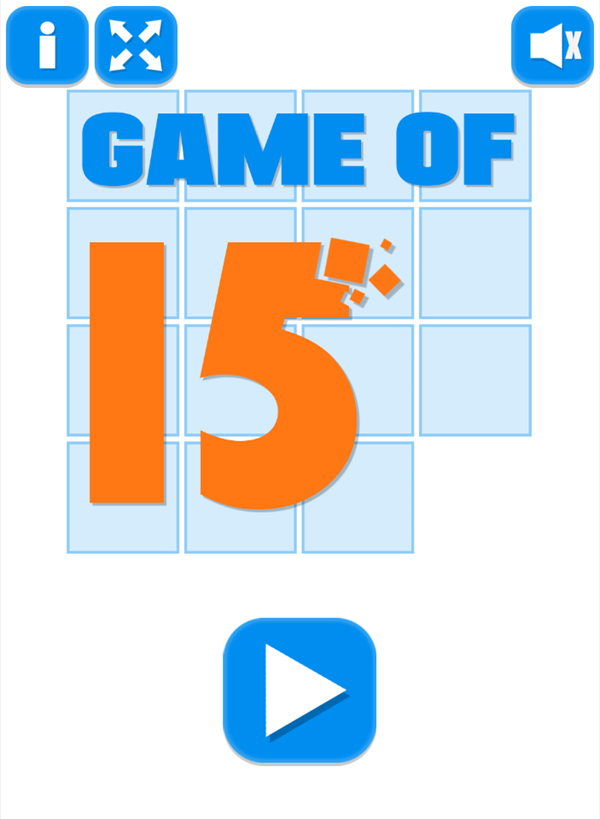 Game of 15 Slide Puzzle Game Welcome Screen Screenshot.