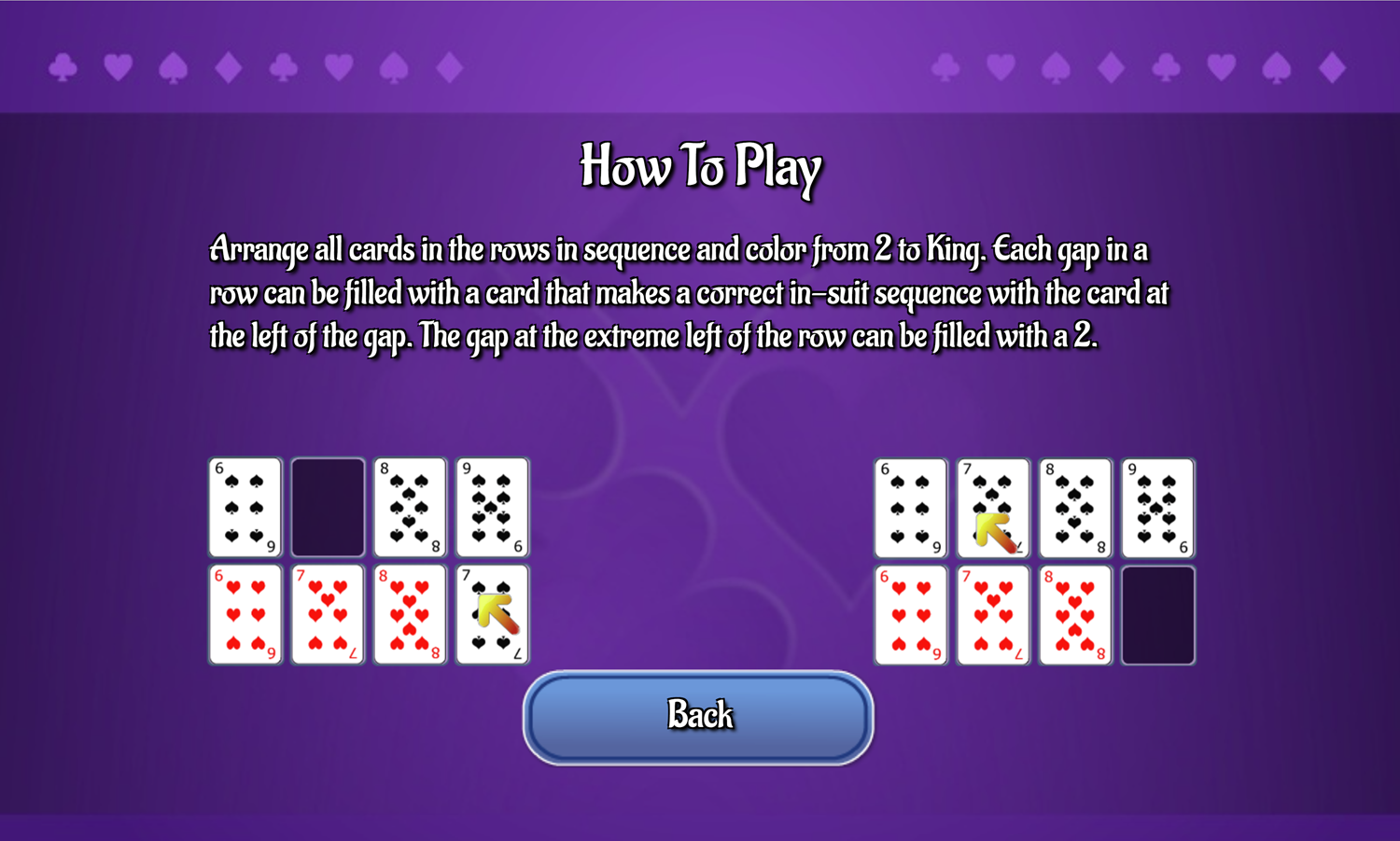 Gaps Solitaire Game How to Play Screen Screenshot.