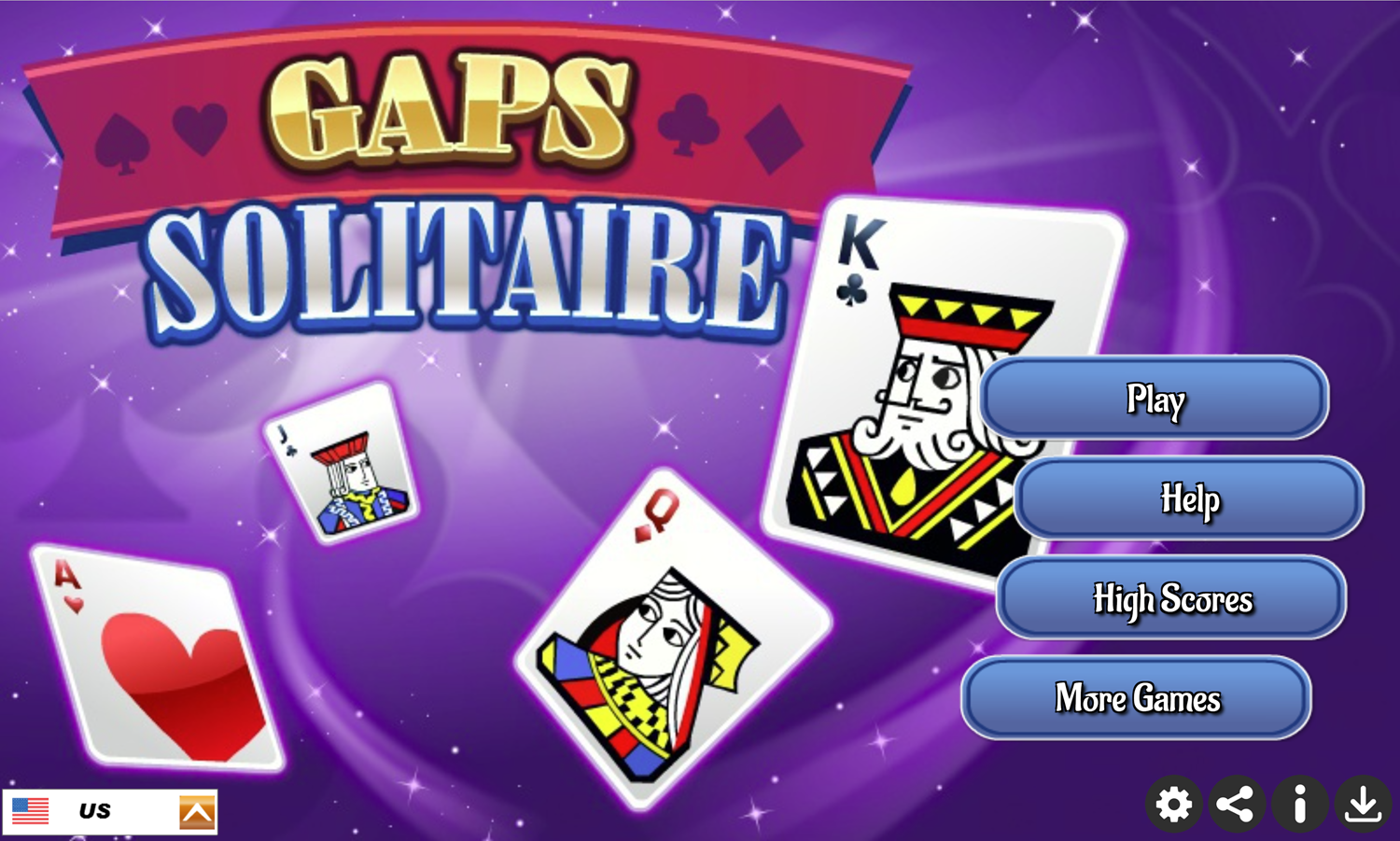 Gaps Solitaire Game Welcome Screen Screenshot.