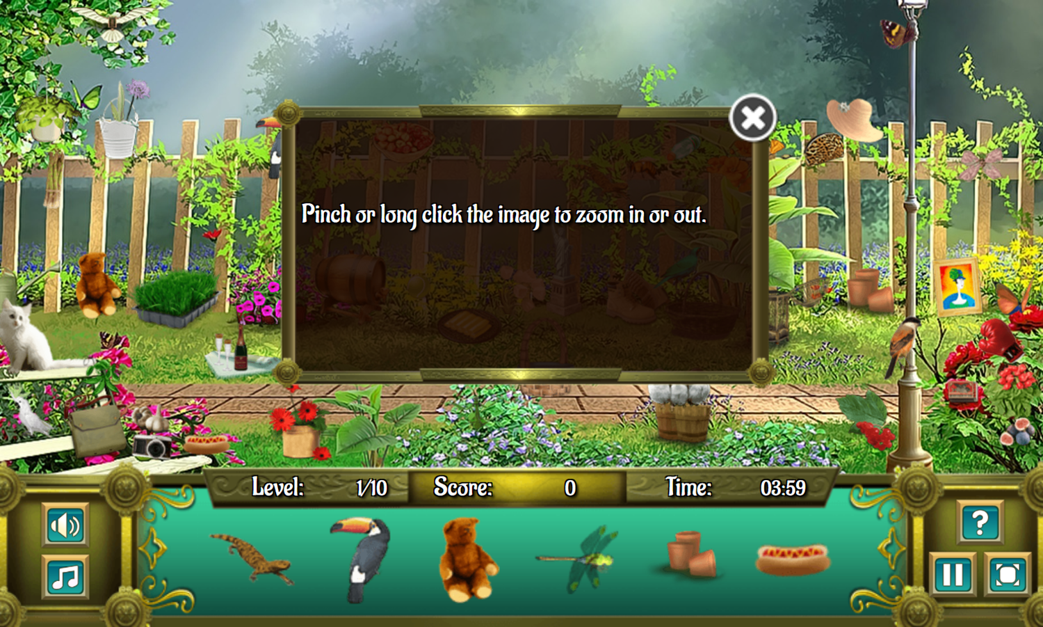Garden Secrets Hidden Objects Game Start Screenshot.