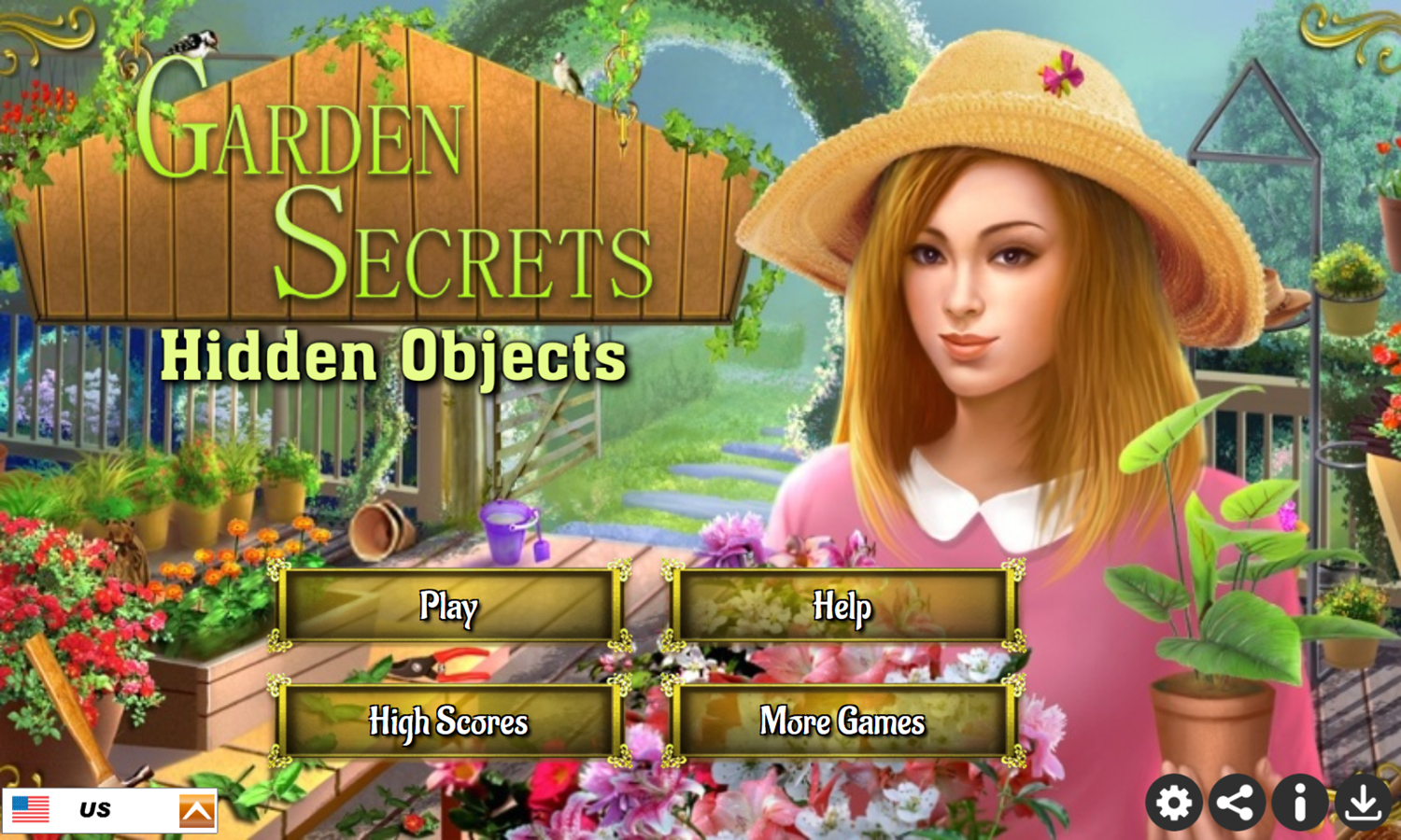 Garden Secrets Hidden Objects Game Welcome Screen Screenshot.