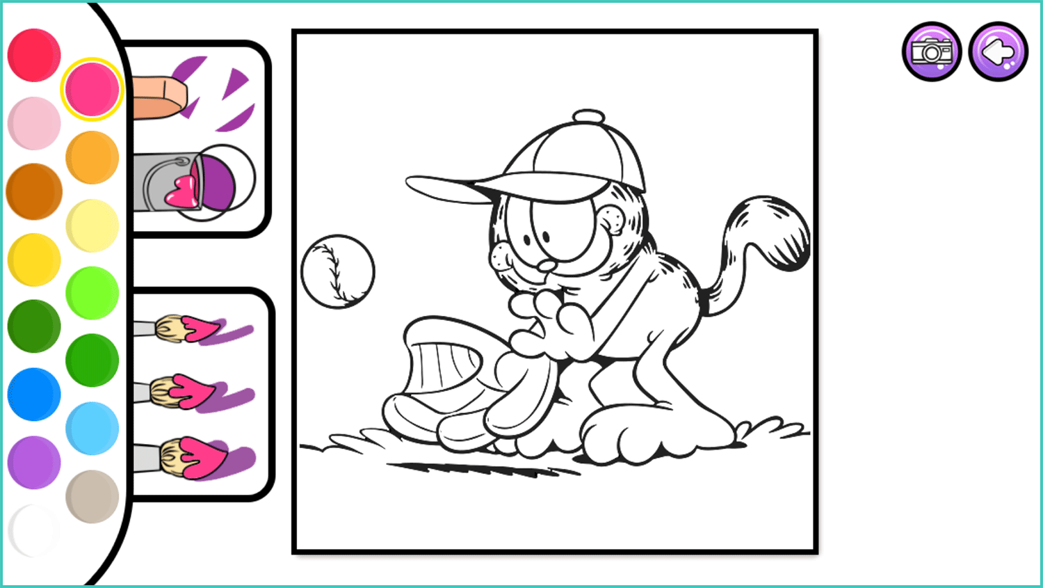 Garfield Coloring Book Game Blank Page Screenshot.