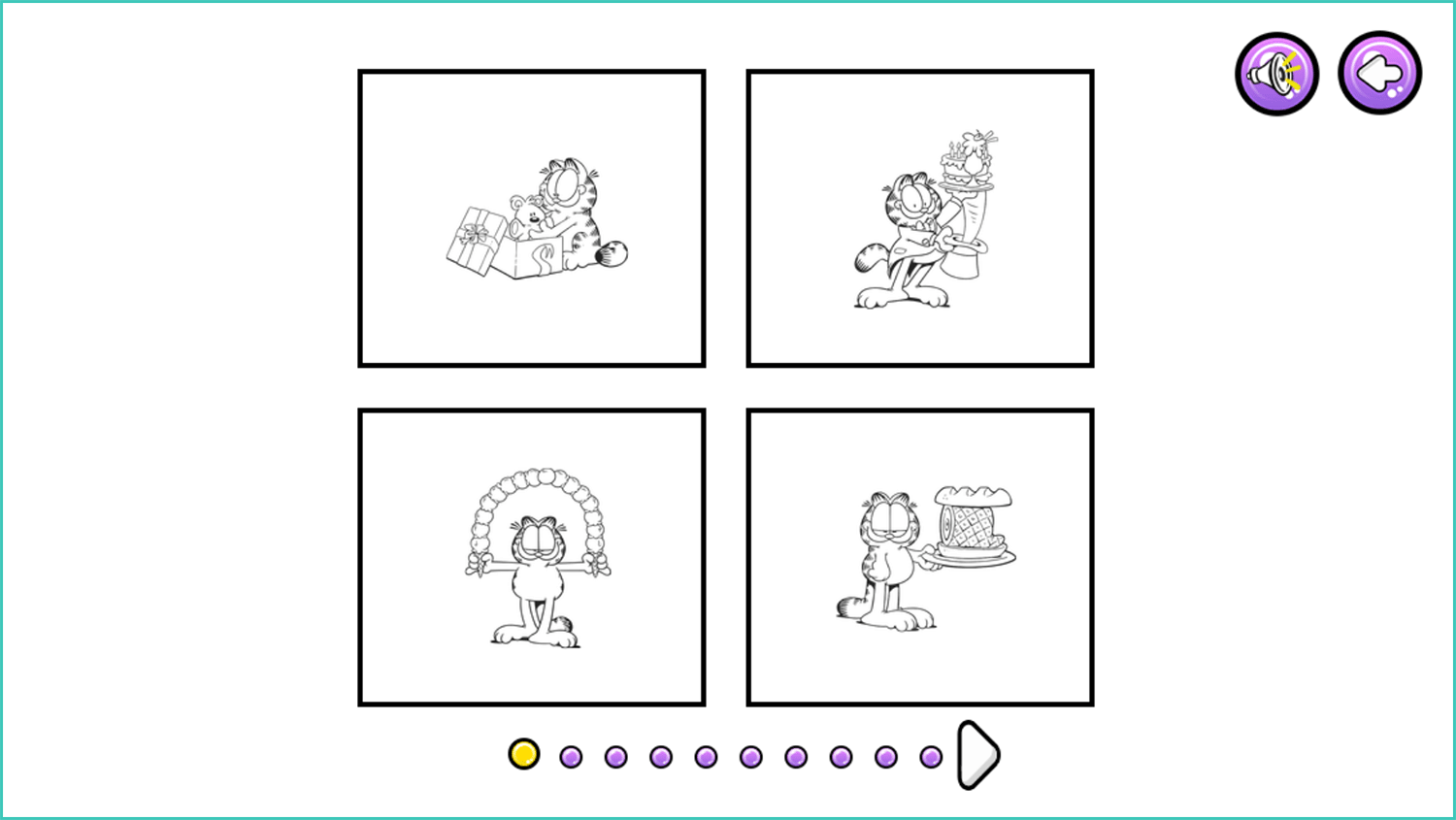 Garfield Coloring Book Game Page Select Screenshot.