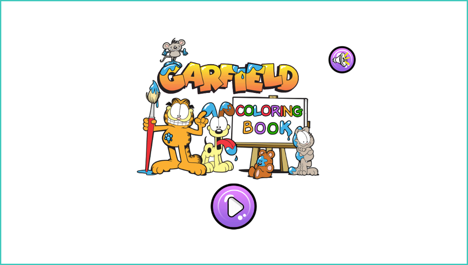 Garfield Coloring Book Game Welcome Screen Screenshot.