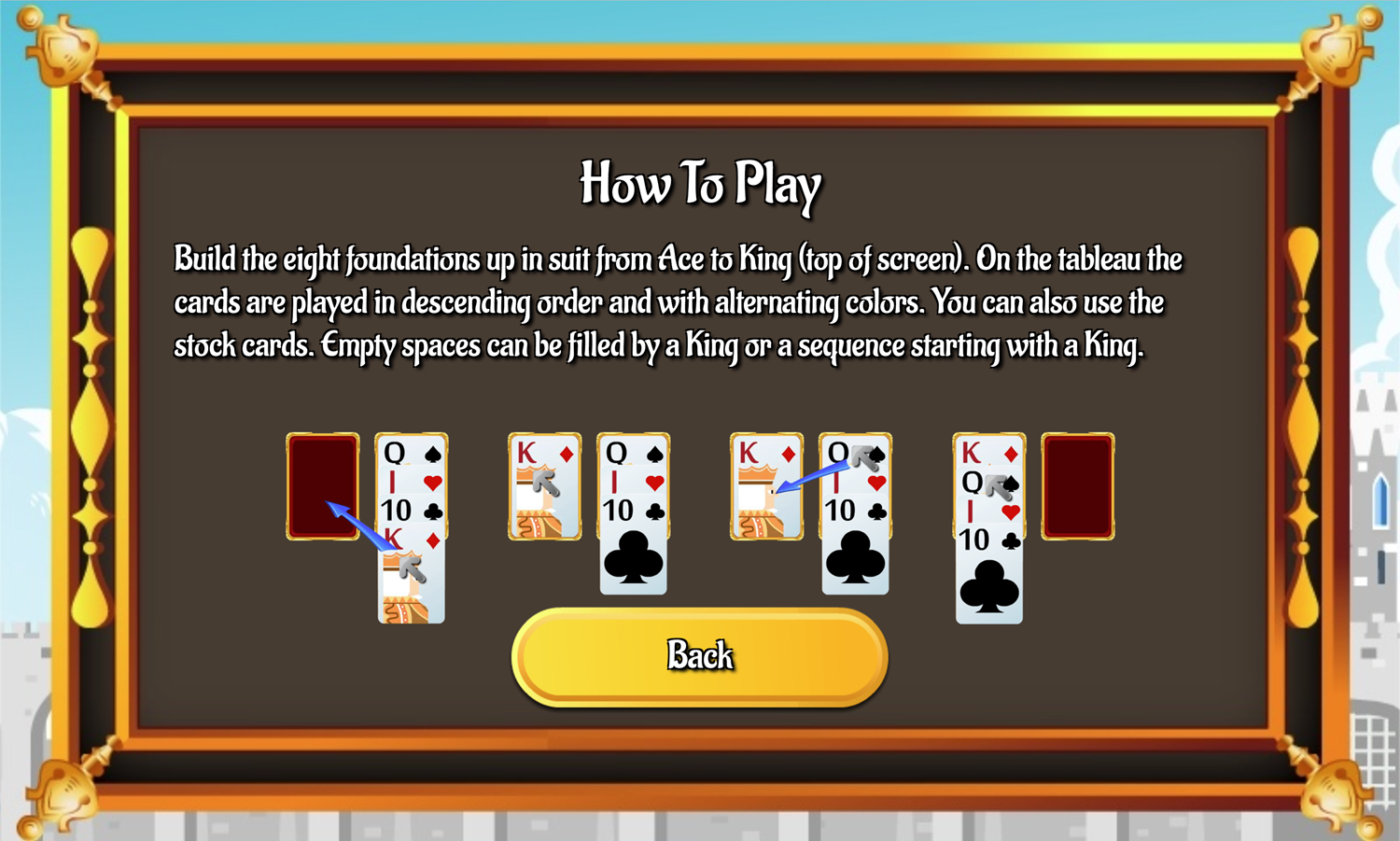 Gargantua Double Klondike Game How to Play Screen Screenshot.