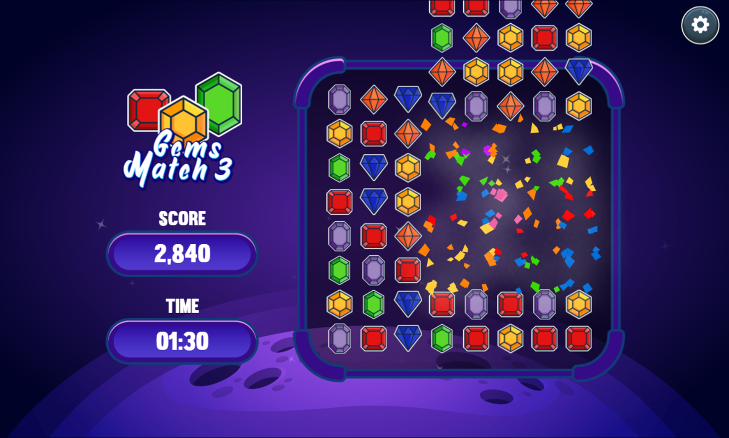 Gems Match 3 Game Play Screenshot.