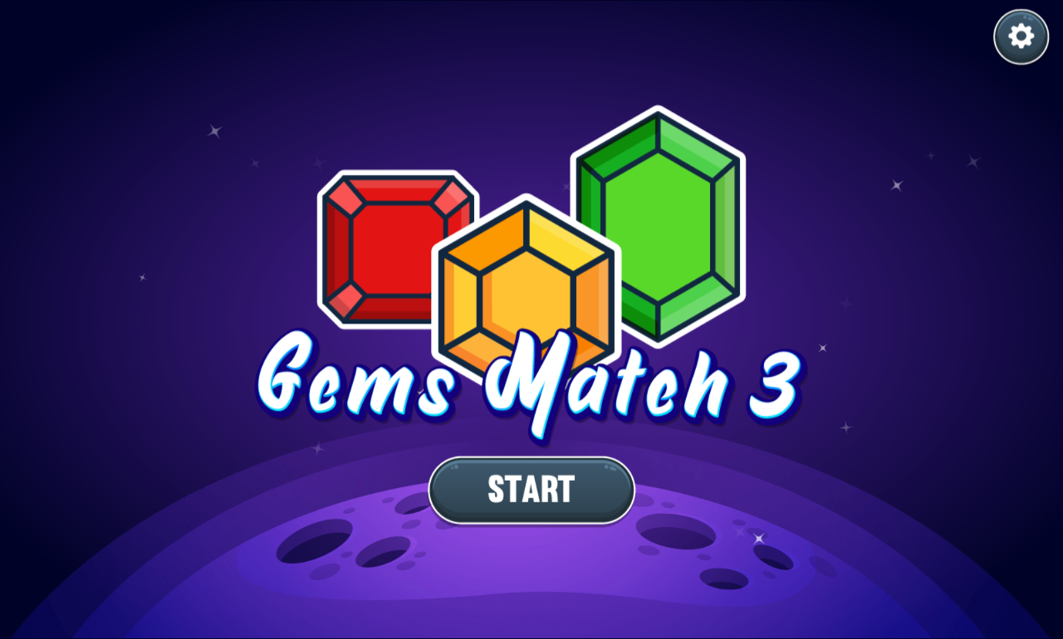 Gems Match 3 Game Welcome Screen Screenshot.