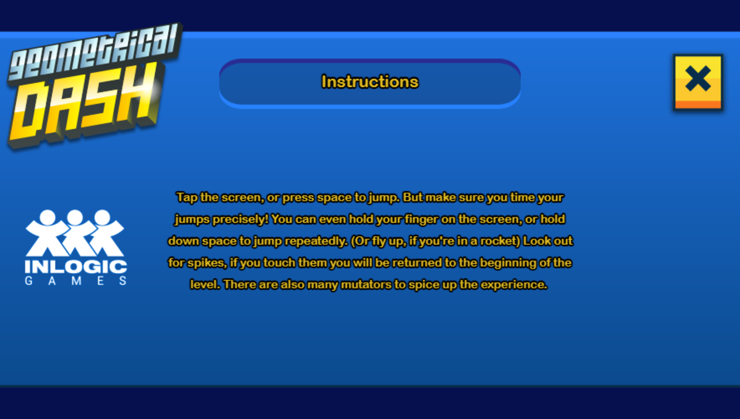 Geometrical Dash Game Instructions Screenshot.