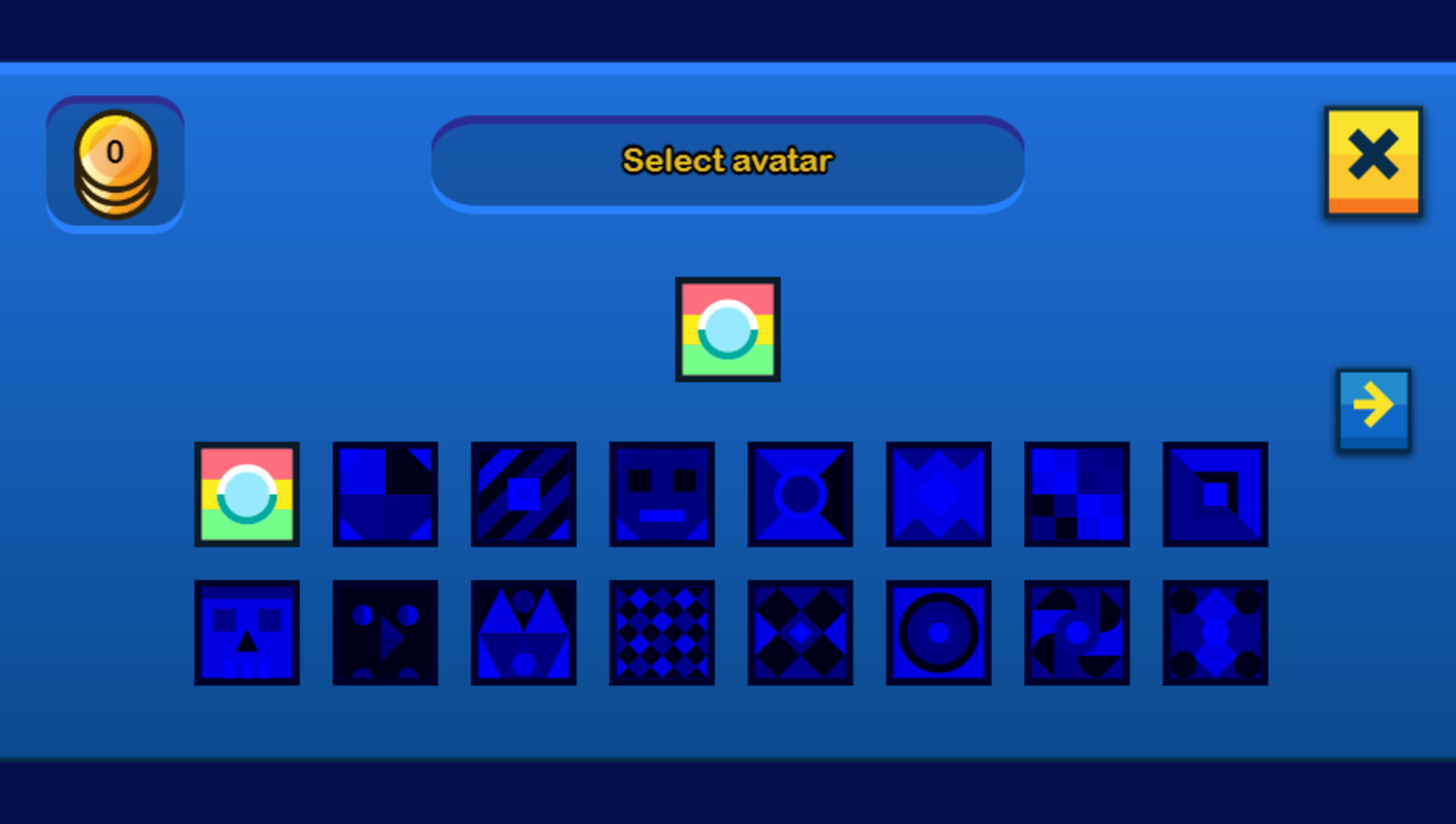 Geometrical Dash Game Select Avatar Screenshot.