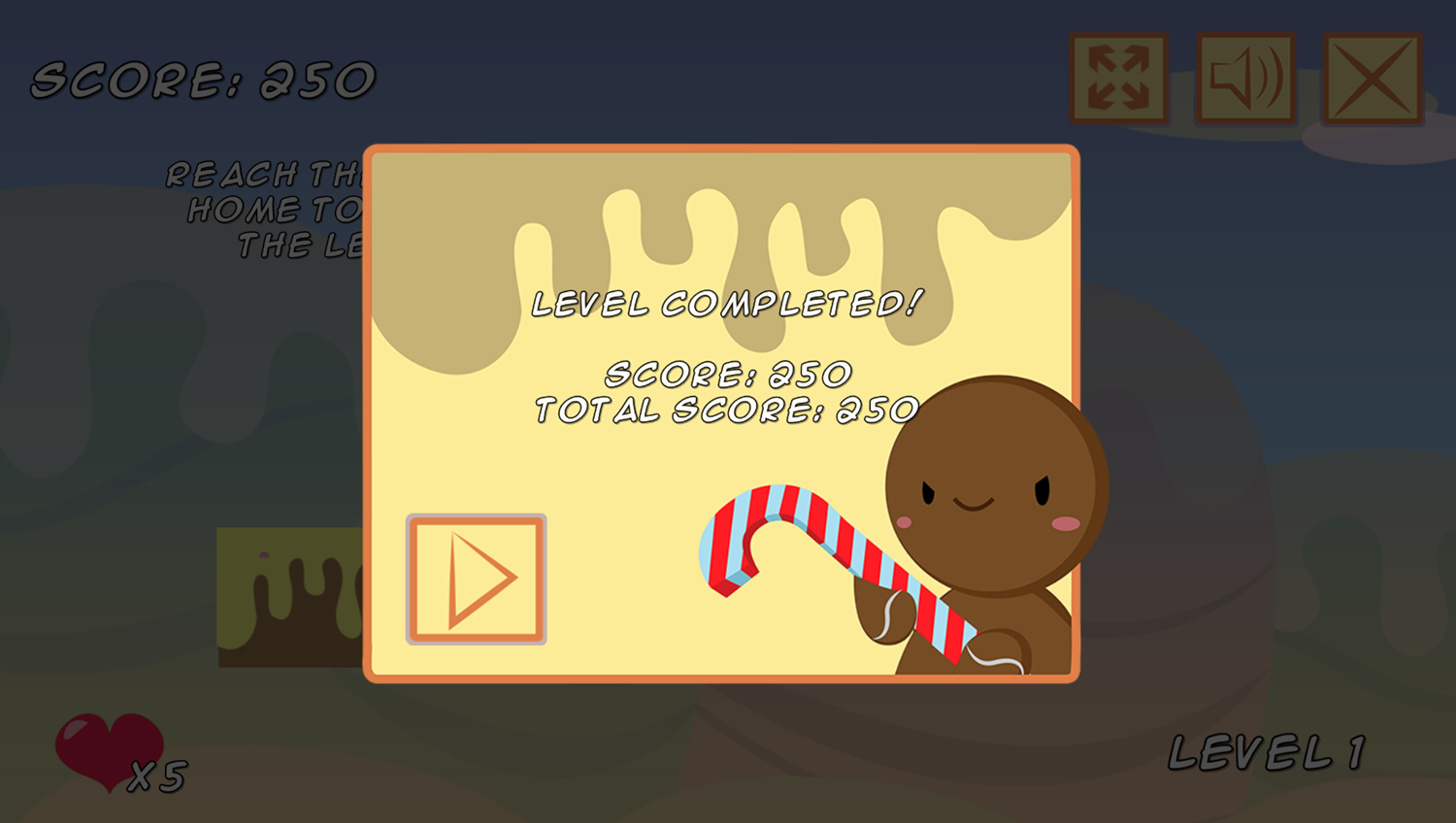 Gingerman Rescue Game Level Completed Screenshot.
