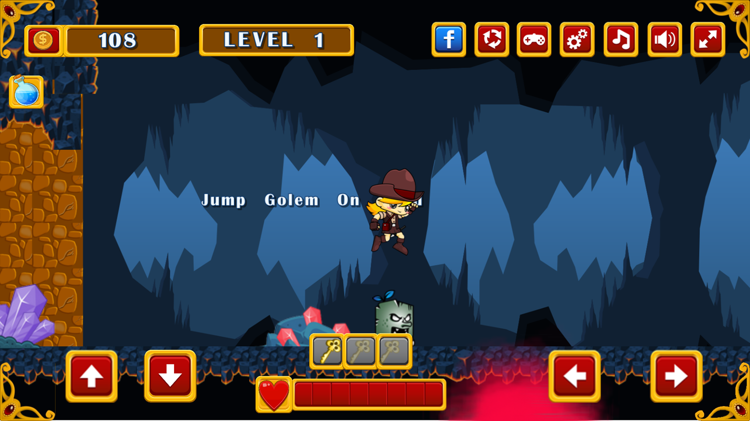 Girl Adventurer Game Jump Golem Screenshot.